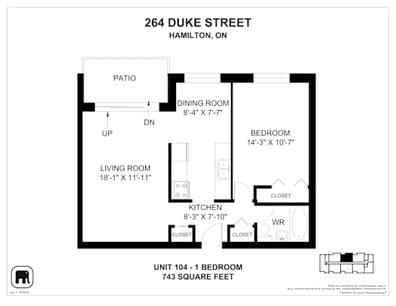 A floor plan for a unit at 264 Duke Street in Hamilton, ON.
