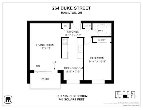 A floor plan for a unit at 264 Duke Street in Hamilton, ON.