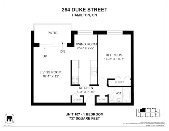 A floor plan for a unit at 264 Duke Street in Hamilton, ON.