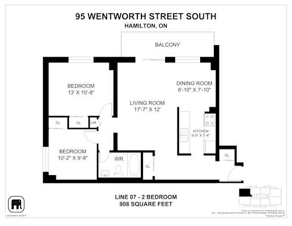 A floor plan for a home at 95 Wentworth Street South, Hamilton, ON.