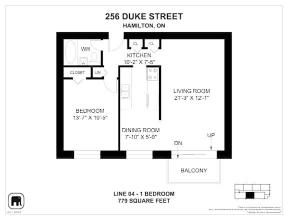 A floor plan for a duplex apartment at 256 Duke Street, Hamilton, ON.