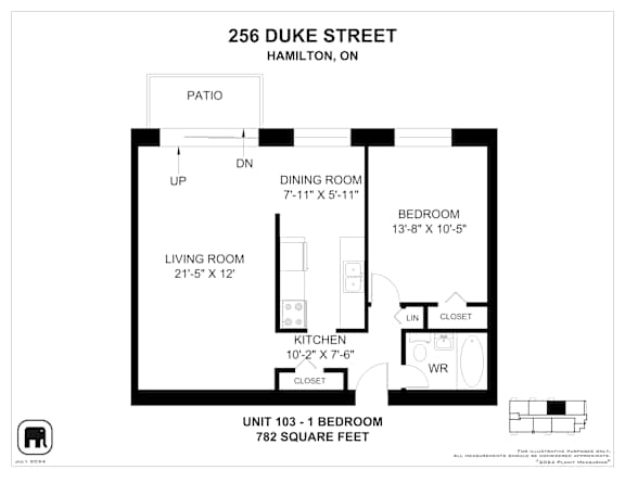 A floor plan for a unit at 256 Duke Street in Hamilton, ON.