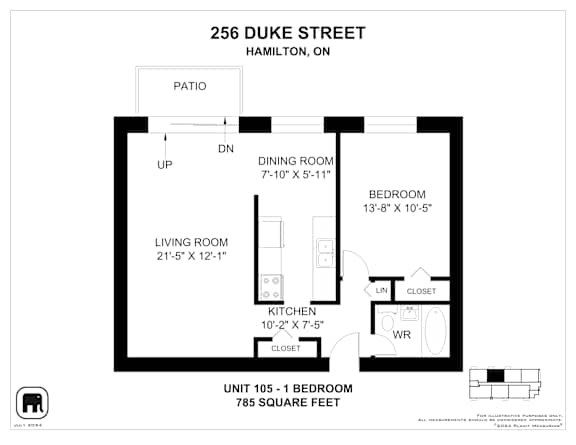 A floor plan for a 105 unit apartment building at 256 Duke Street in Hamilton, Ontario.
