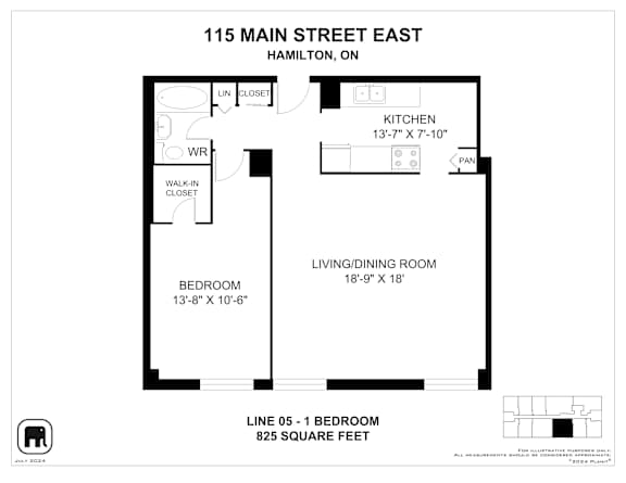A floor plan for a home at 115 Main Street East in Hamilton, ON.