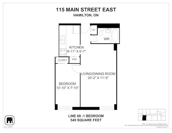 A floor plan for a home at 115 Main Street East in Hamilton, ON.