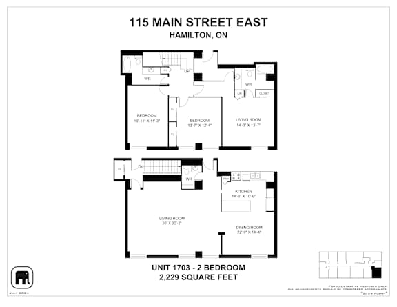 A black and white image of a floor plan for a 2 bedroom apartment.