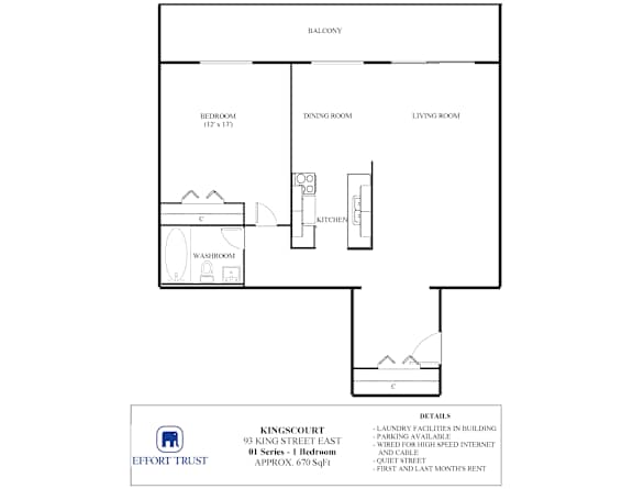 A floor plan for a 01 series bedroom at the Effort Trust.