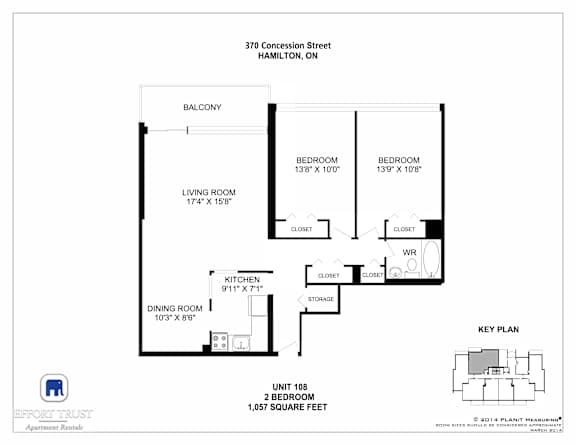 A floor plan for a two bedroom apartment at 370 Concession Street, Hamilton, ON.