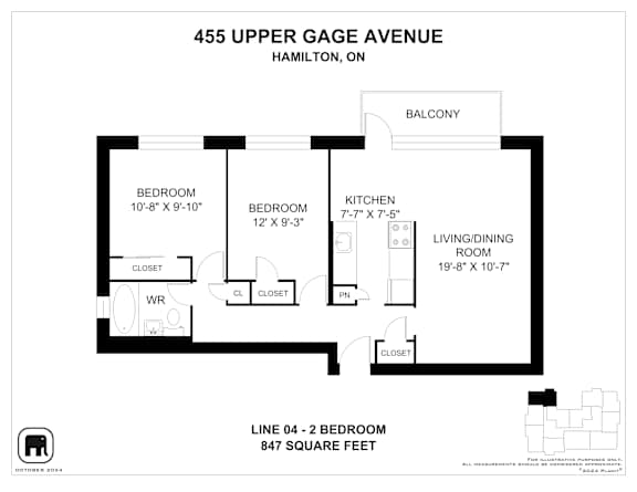 A floor plan for a 2 bedroom apartment at 455 Upper Gage Avenue, Hamilton, ON.