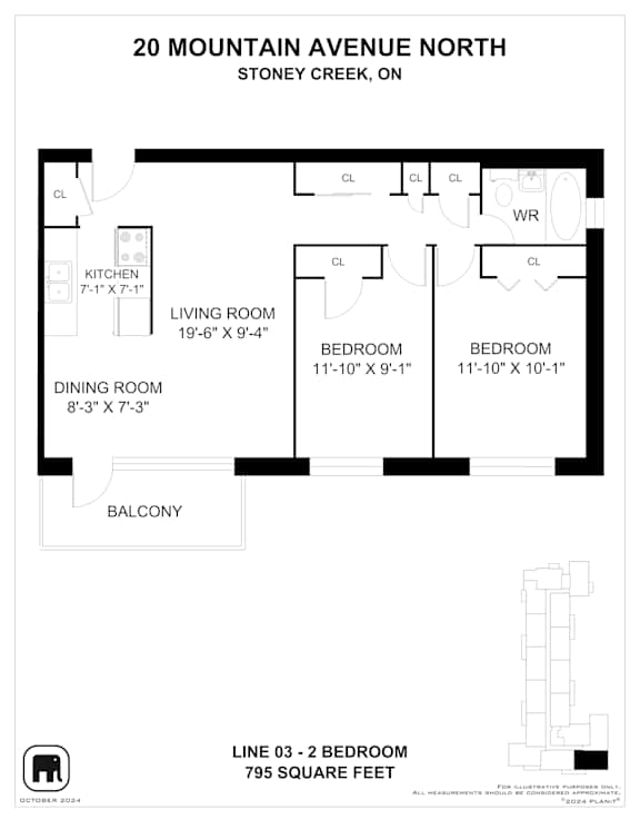 A black and white image of a floor plan for a home at 20 Mountain Avenue North, Stoney Creek, Ontario.