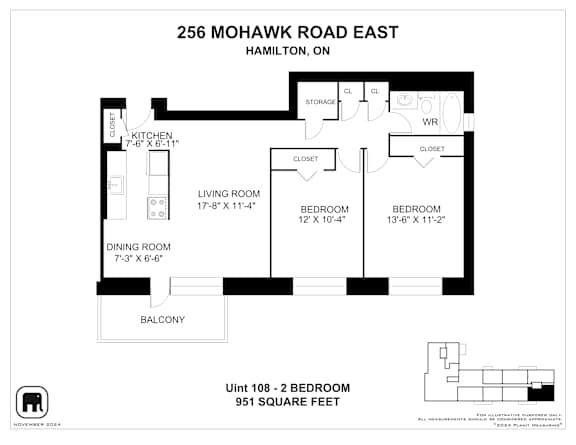 A floor plan for a unit at 256 Mohawk Road East in Hamilton, Ontario, Canada.