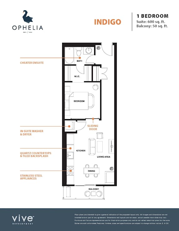 Indigo Floor Plan at Ophelia on Queen Apartments, Kitchener, Ontario