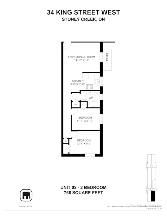 A floor plan for a 2 bedroom apartment at 34 King Street West.