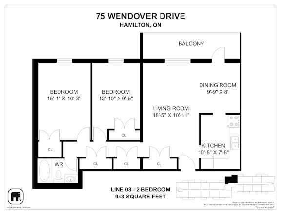 A floor plan for a home at 75 Wendover Drive in Hamilton, ON.