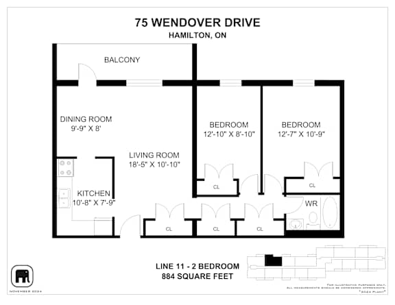 A floor plan for a property at 75 Wendover Drive in Hamilton, ON.
