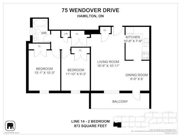 A black and white image of a floor plan for a property located at 75 Wendover Drive, Hamilton, ON.