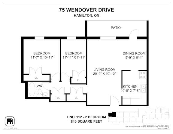A floor plan for a unit at 75 Wendover Drive in Hamilton, ON.