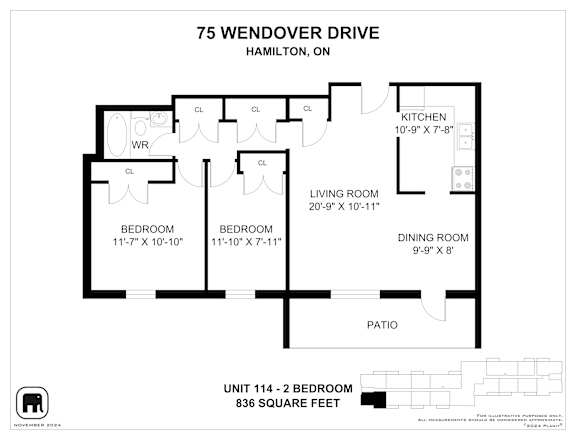 A floor plan for a unit at 75 Wendover Drive in Hamilton, ON.