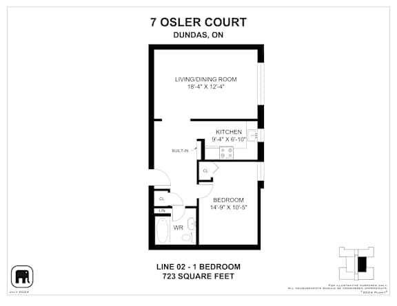 A floor plan for a 700 square foot studio apartment.