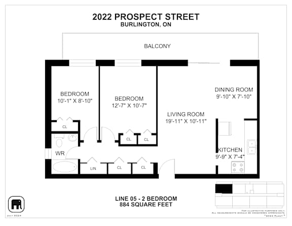 A floor plan for a 2022 Prospect Street Burlington, ON property.