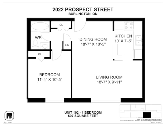 A floor plan for a 2022 Prospect Street Burlington, ON unit.