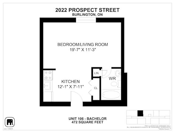 A floor plan for a 2022 Prospect Street Burlington unit.