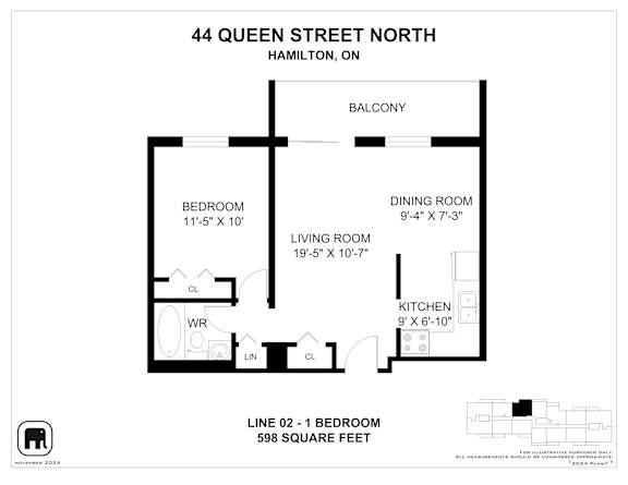 A floor plan for a home at 44 Queen Street North in Hamilton, ON.