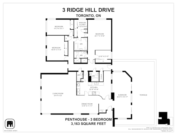 A floor plan for a penthouse at 3 Ridge Hill Drive in Toronto.