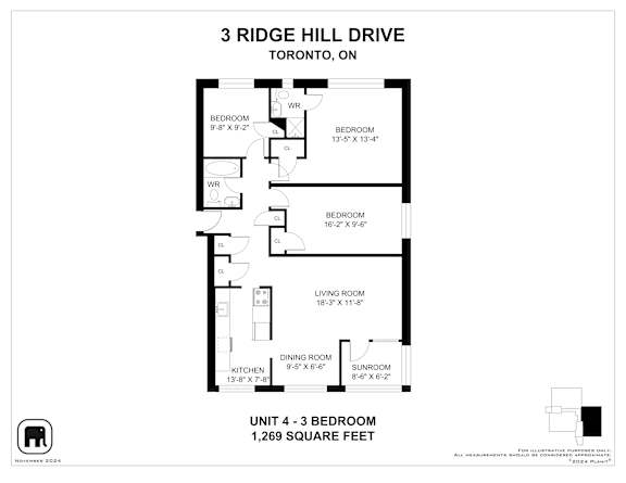 A floor plan for a 3 bedroom apartment at 3 Ridge Hill Drive in Toronto.