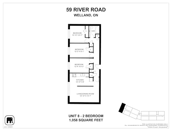 A black and white image of a floor plan for a 2 bedroom apartment.