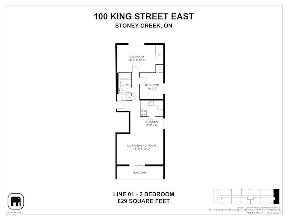 A floor plan for a 1 bedroom apartment at 100 King Street East.