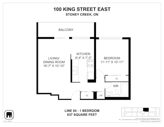 A black and white image of a floor plan for a property at 100 King Street East.