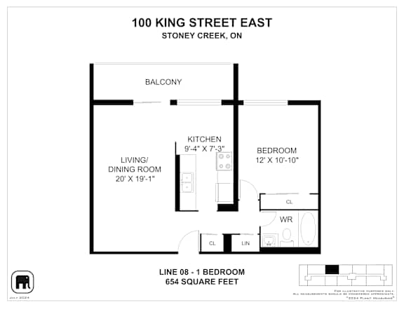 A black and white image of a floor plan for a property at 100 King Street East.