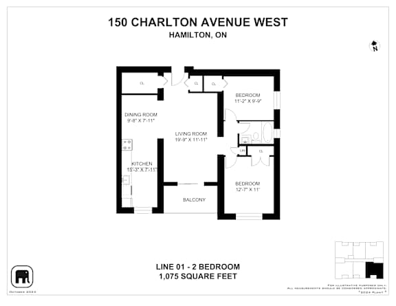 A floor plan for a home at 150 Charlton Avenue West, Hamilton, ON.