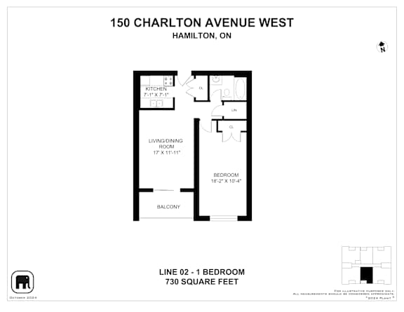 A floor plan for a property at 150 Charlton Avenue West in Hamilton, ON.
