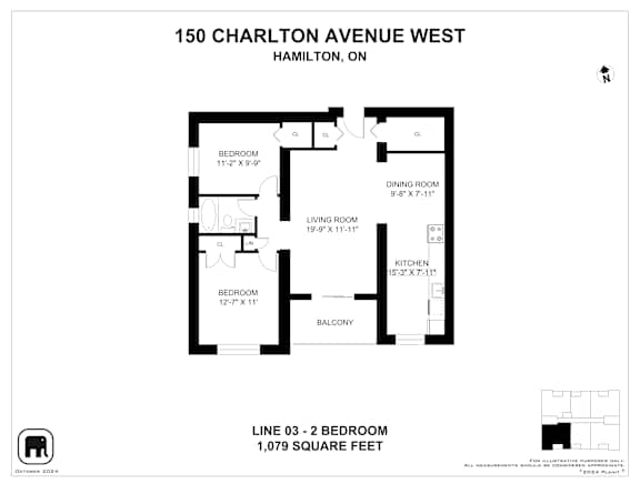 A floor plan for a property at 150 Charlton Avenue West in Hamilton, Ontario.