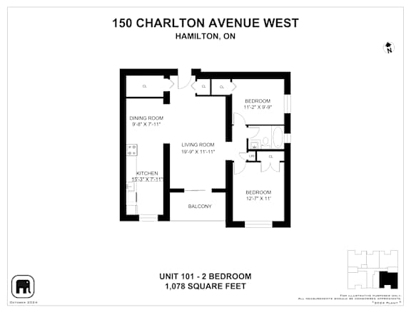 Floor plan for a 2 bedroom apartment.