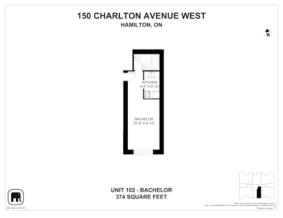 Floor plan for a unit at 150 Charlton Avenue West in Hamilton, ON.