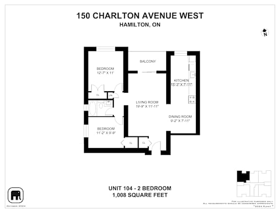 Floor plan for a unit at 150 Charlton Avenue West in Hamilton, ON.