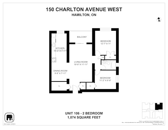 Floor plan for a 2 bedroom apartment.