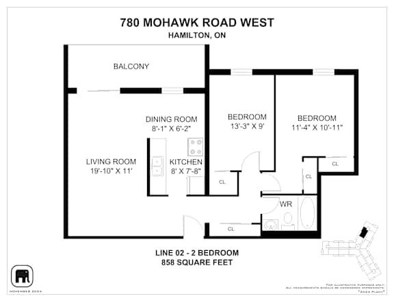 A floor plan for a home at 780 Mohawk Road West in Hamilton, ON.