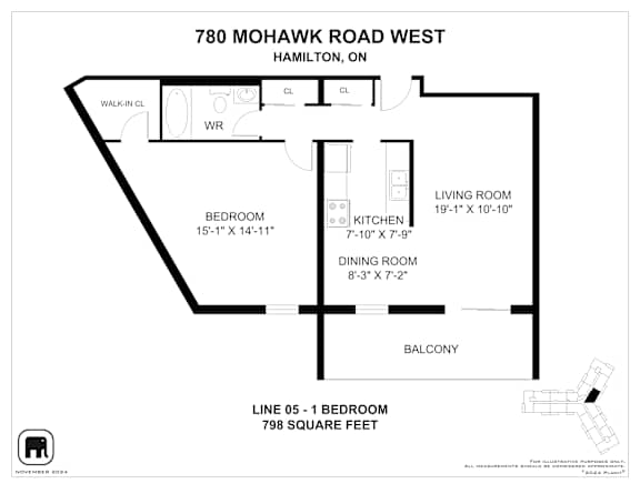 A floor plan for a home at 780 Mohawk Road West in Hamilton, ON.
