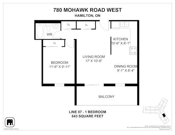 A floor plan for a home at 780 Mohawk Road West in Hamilton, Ontario.