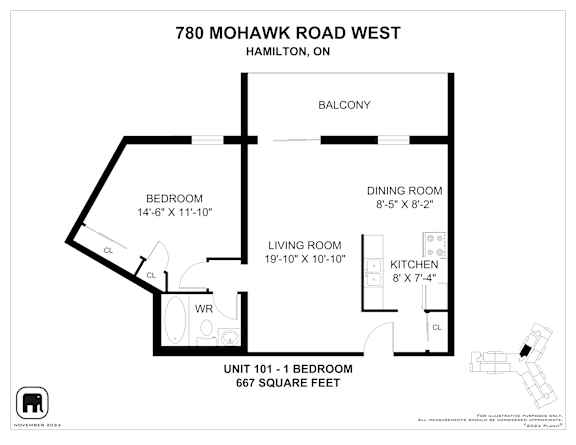 A floor plan for a unit at 780 Mohawk Road West in Hamilton, ON.
