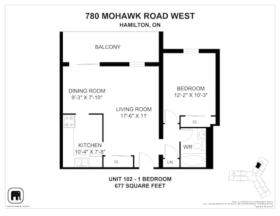 A floor plan for a unit at 780 Mohawk Road West in Hamilton, ON.