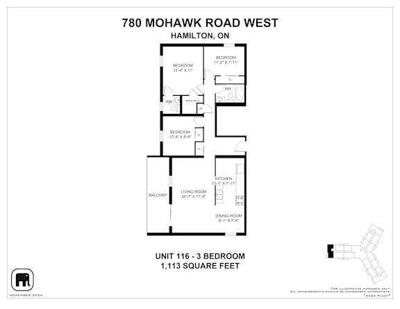 A floor plan for a unit at 780 Mohawk Road West in Hamilton, Ontario.