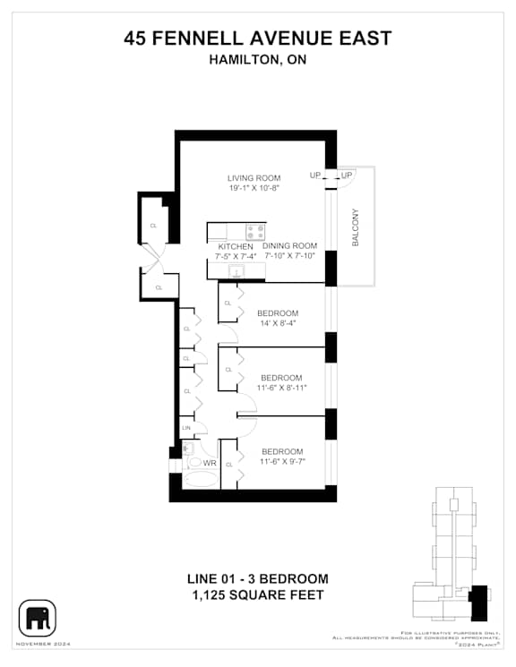 A floor plan for a home at 45 Fennell Avenue East in Hamilton, Ontario.