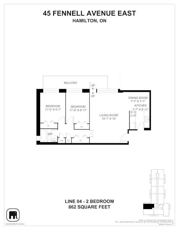 A floor plan for a home at 45 Fennell Avenue East in Hamilton, Ontario.