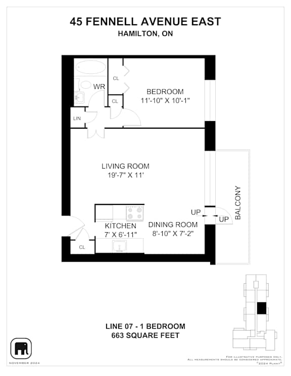 A floor plan for a home at 45 Fennell Avenue East in Hamilton, Ontario.