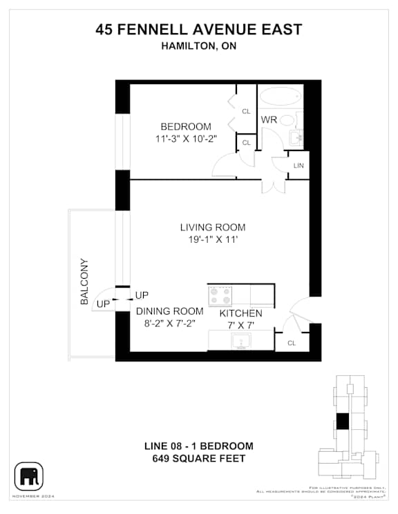 A floor plan for a home at 45 Fennell Avenue East in Hamilton, Ontario.